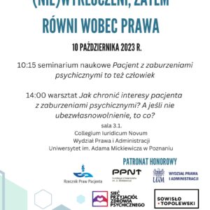 (NIE) WYKLUCZENI, ZATEM RÓWNI WOBEC PRAWA – Projekt dofinansowany w ramach konkursu FUND_Akcja- seminarium odbędzie się już 10 października